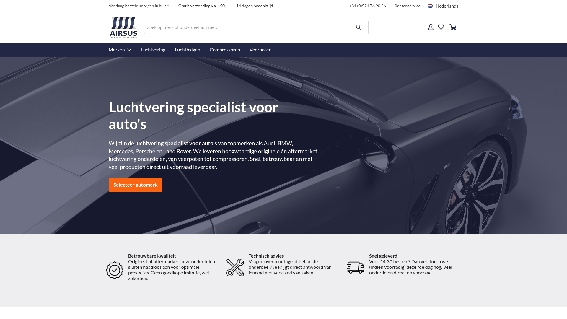 Screenshot van airsus.nl