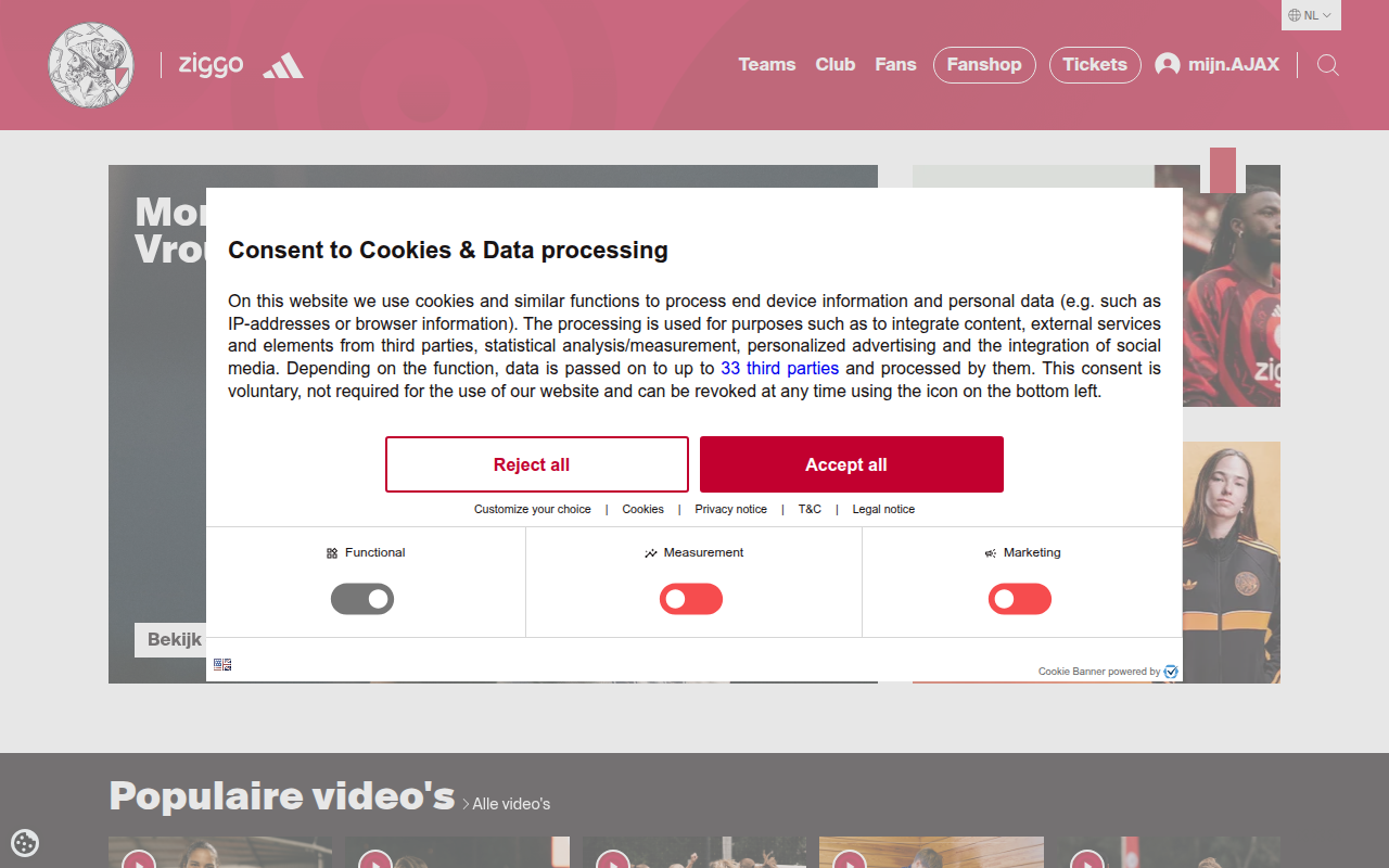 Screenshot van ajax.nl