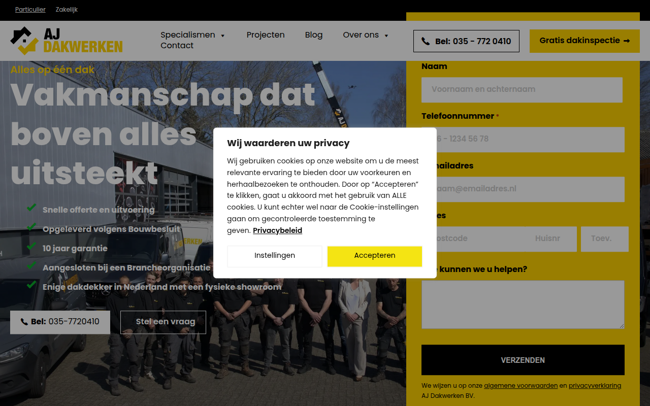 Screenshot van ajdakwerken.nl