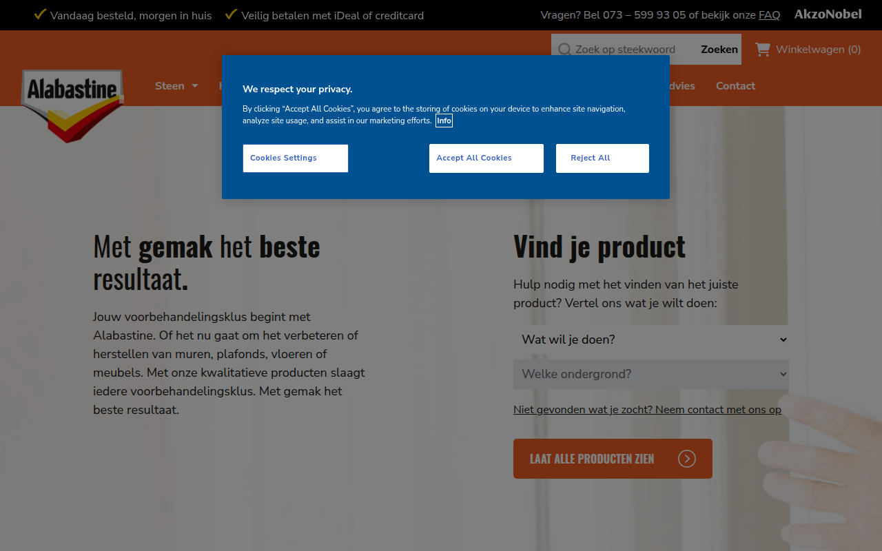 Screenshot van alabastine.nl