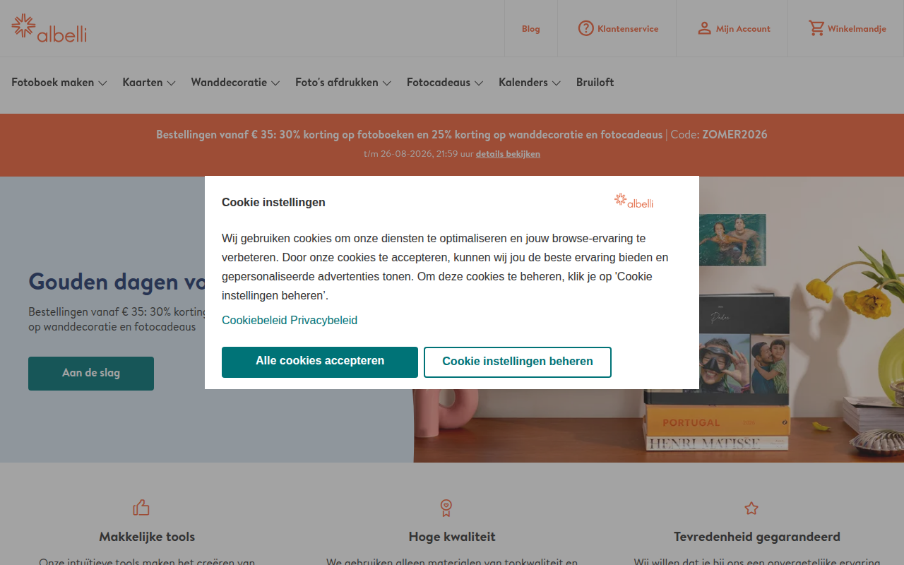 Screenshot van albelli.nl