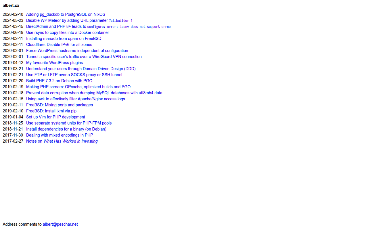 Screenshot van albert.cx