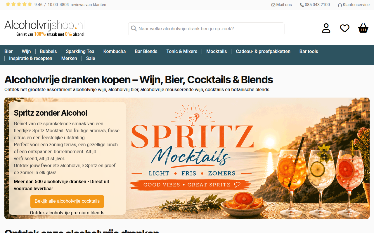 Screenshot van alcoholvrijshop.nl
