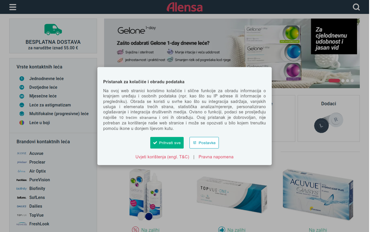 Screenshot van alensa.hr