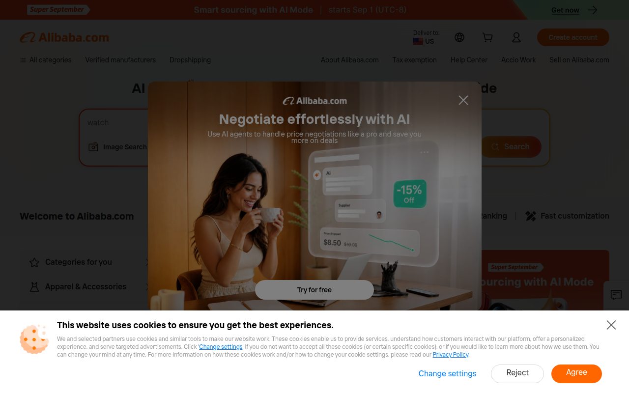 Screenshot van alibaba.com