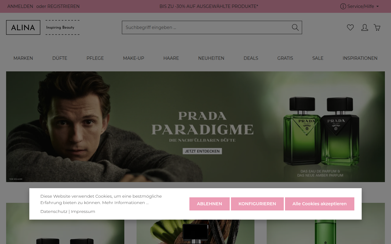 Screenshot van alina-cosmetics.com