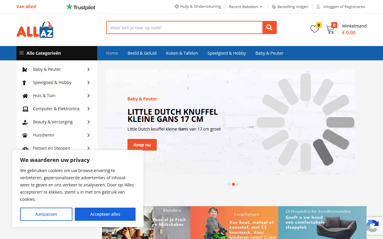 Screenshot van allaz.nl