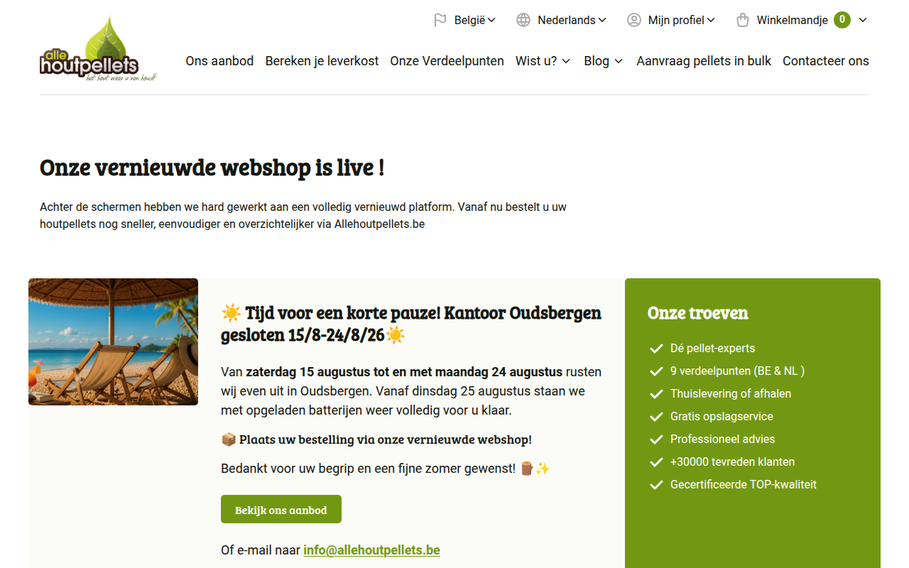 Screenshot van allehoutpellets.be
