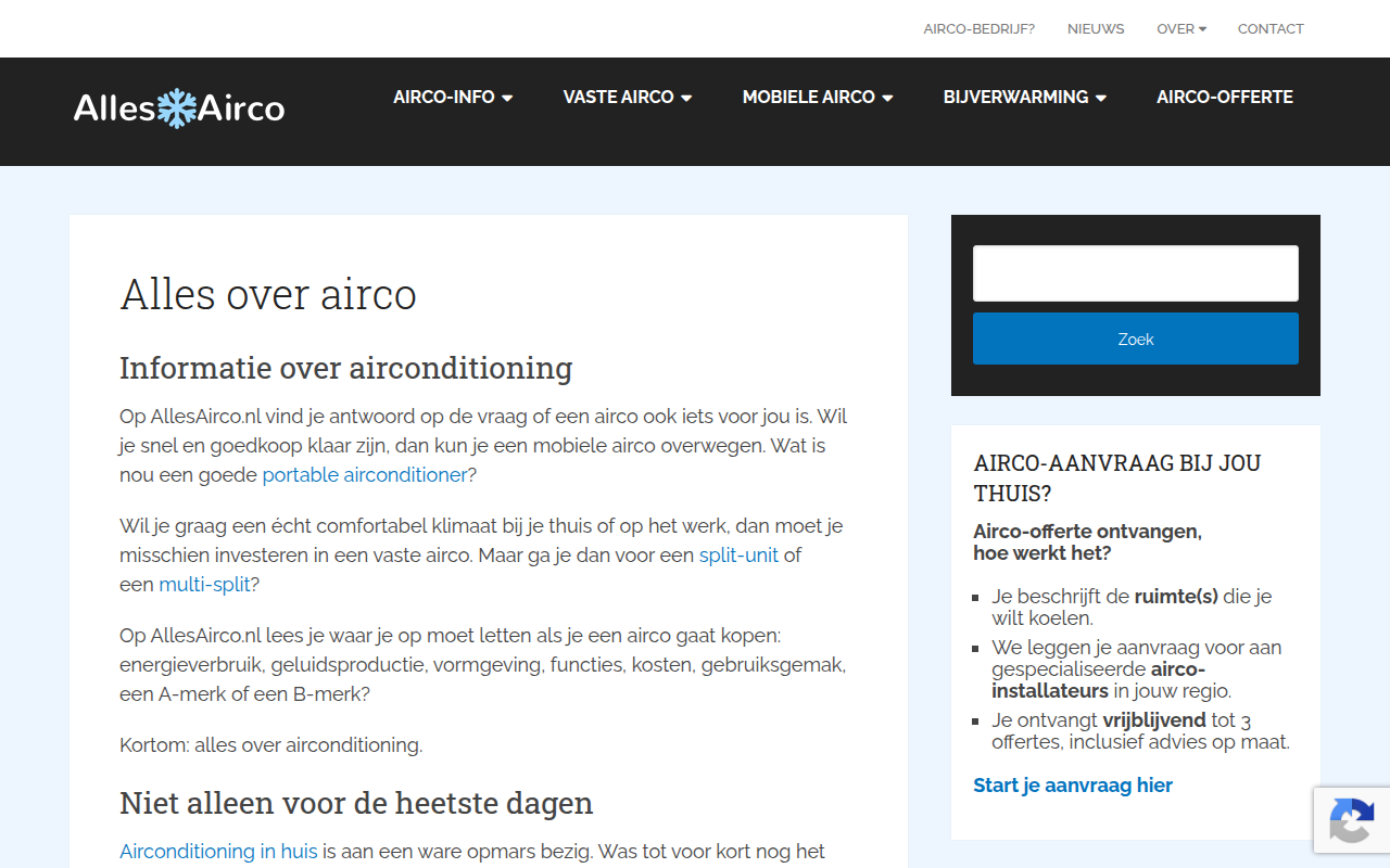 Screenshot van allesairco.nl