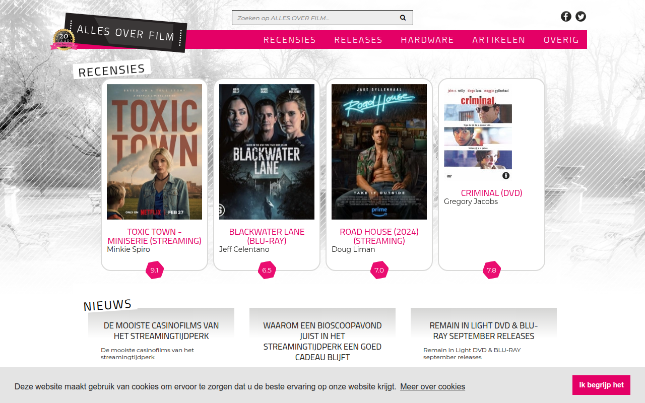 Screenshot van allesoverfilm.nl