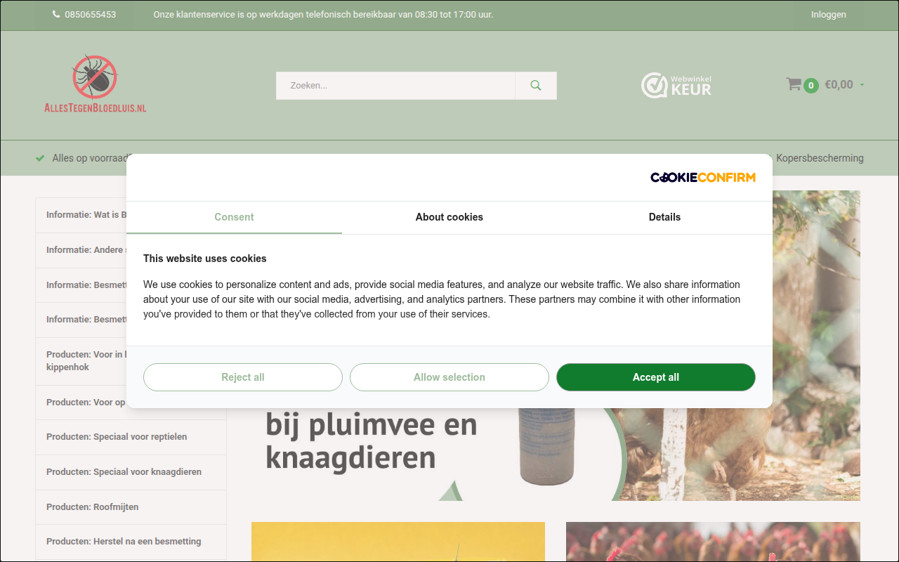 Screenshot van allestegenbloedluis.nl