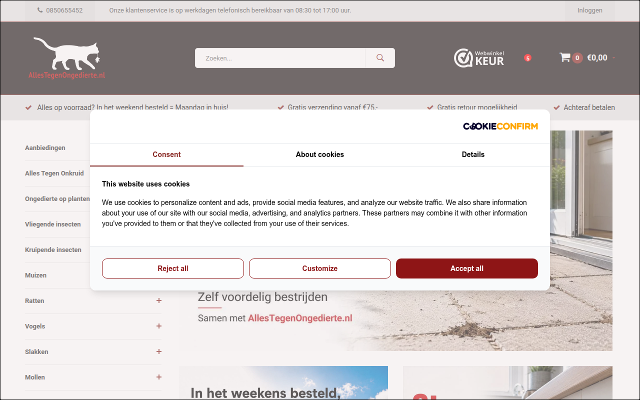 Screenshot van allestegenongedierte.nl