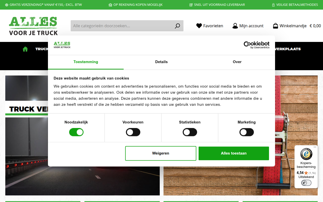 Screenshot van allesvoorjetruck.nl