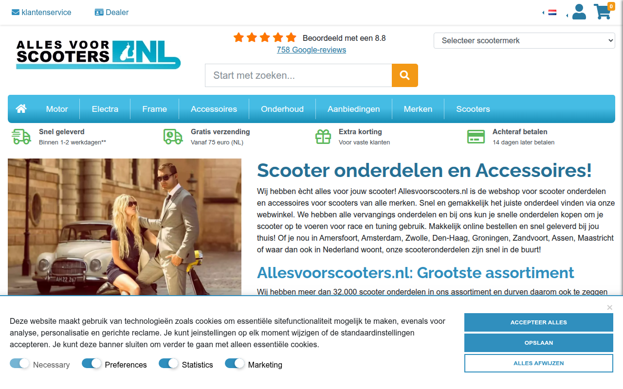 Screenshot van allesvoorscooters.nl