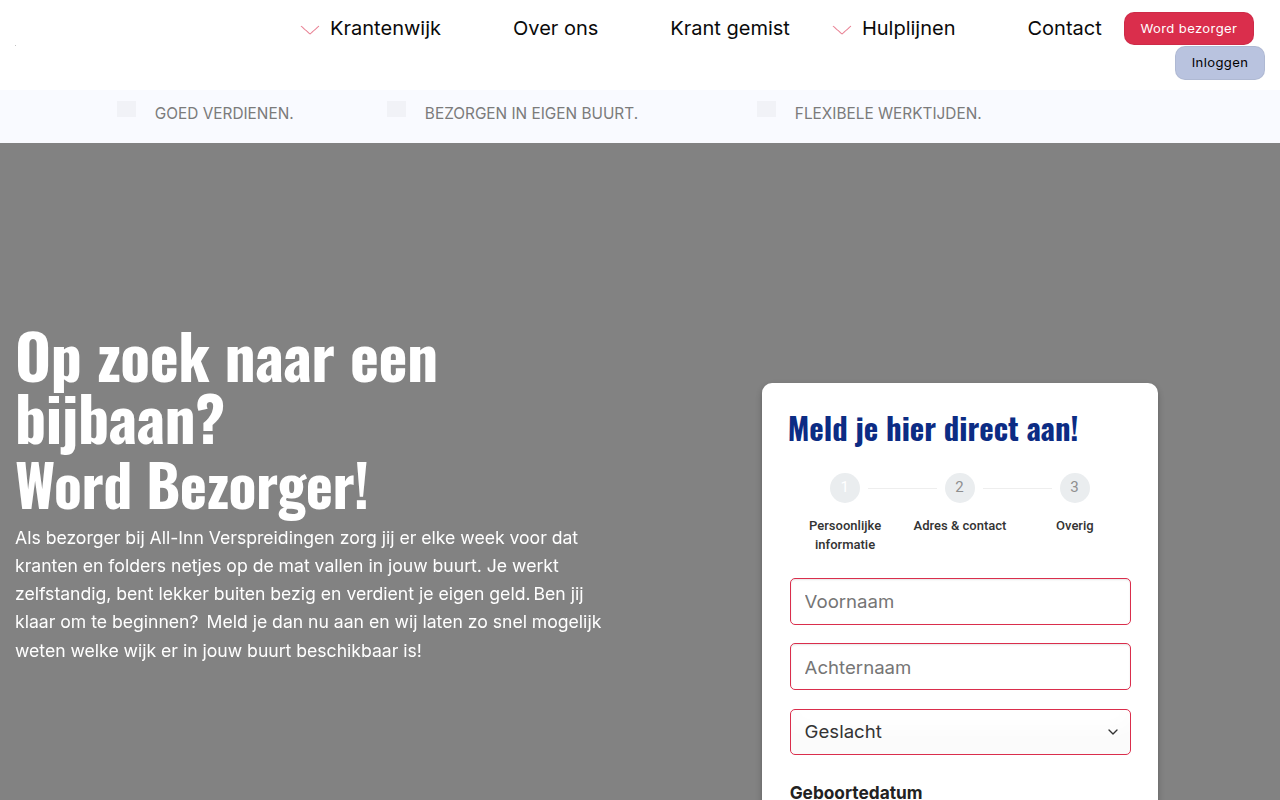 Screenshot van allinnbezorger.nl