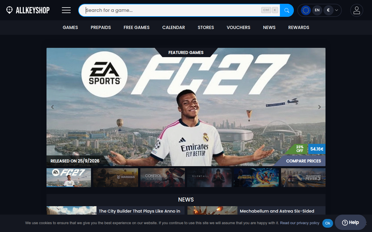 Screenshot van allkeyshop.com
