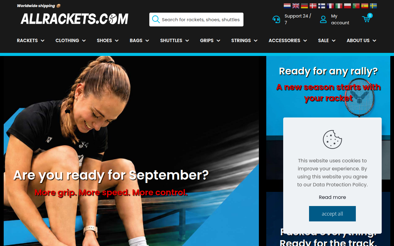 Screenshot van allrackets.com