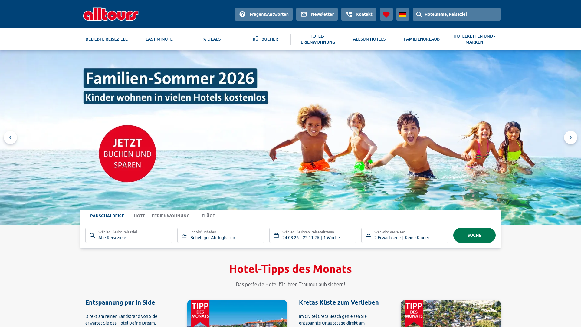 Screenshot van alltours.de