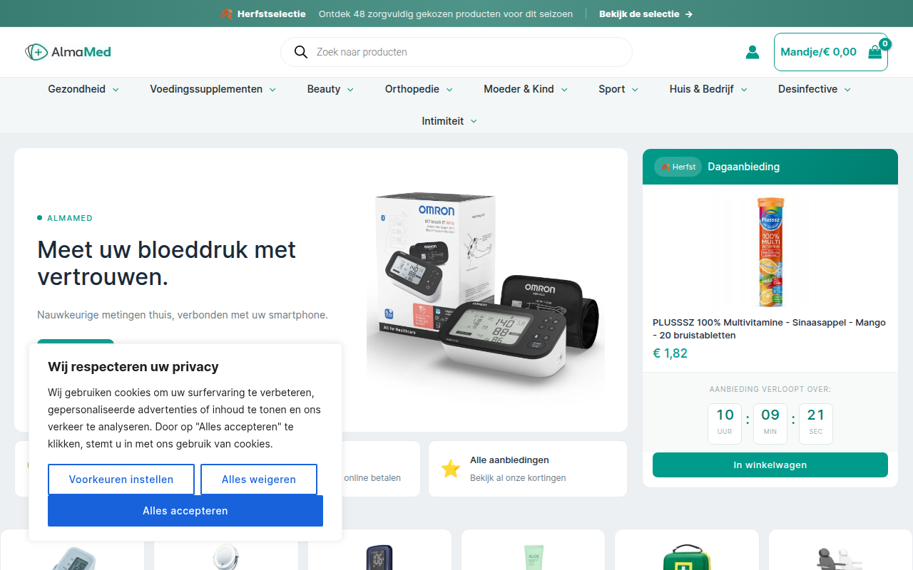 Screenshot van almamed.nl
