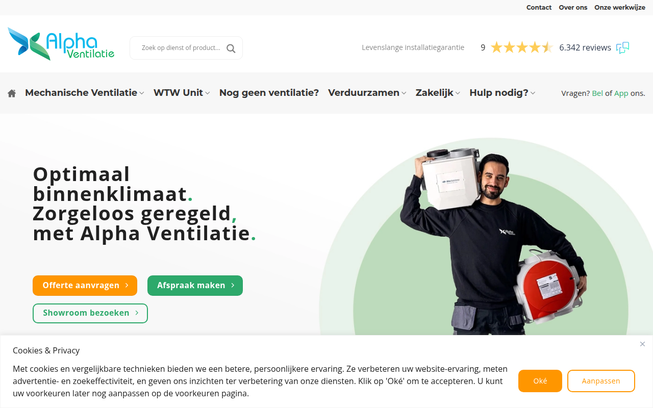 Screenshot van alphaventilatie.nl