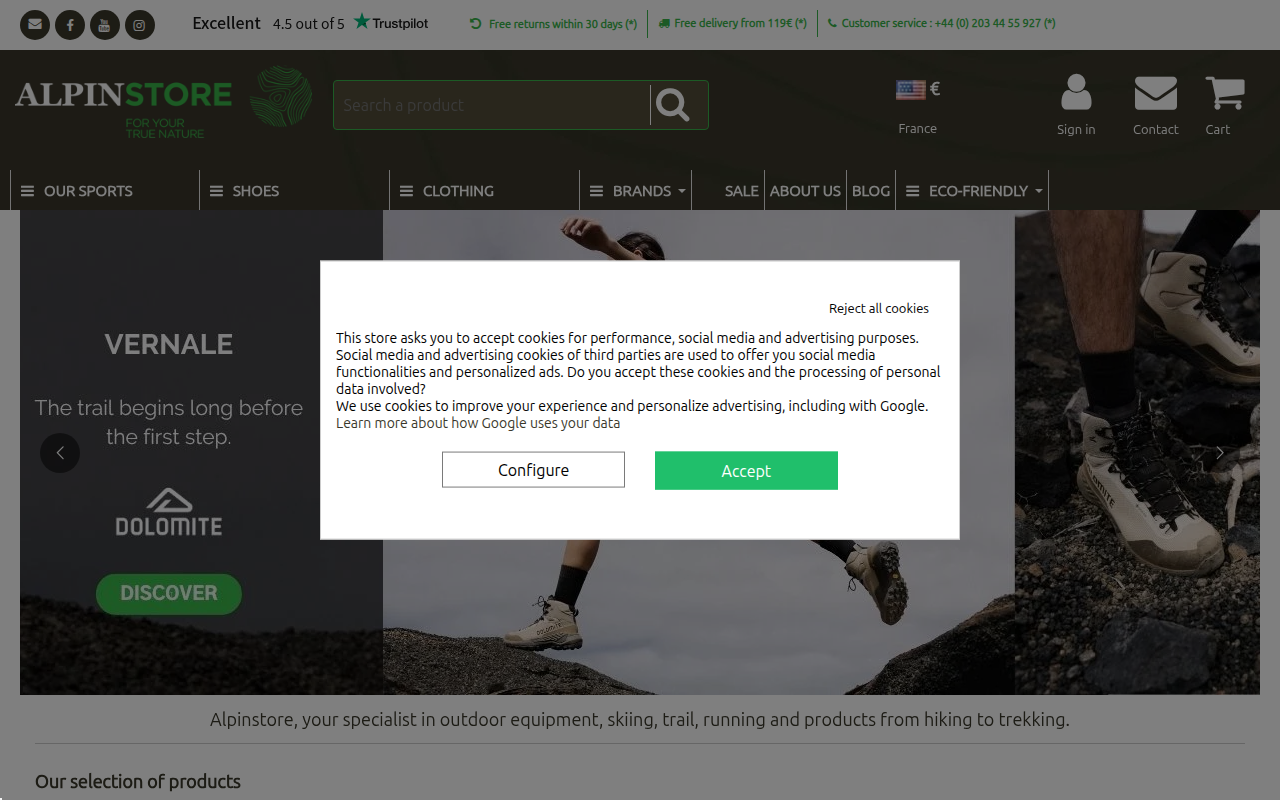 Screenshot van alpinstore.com