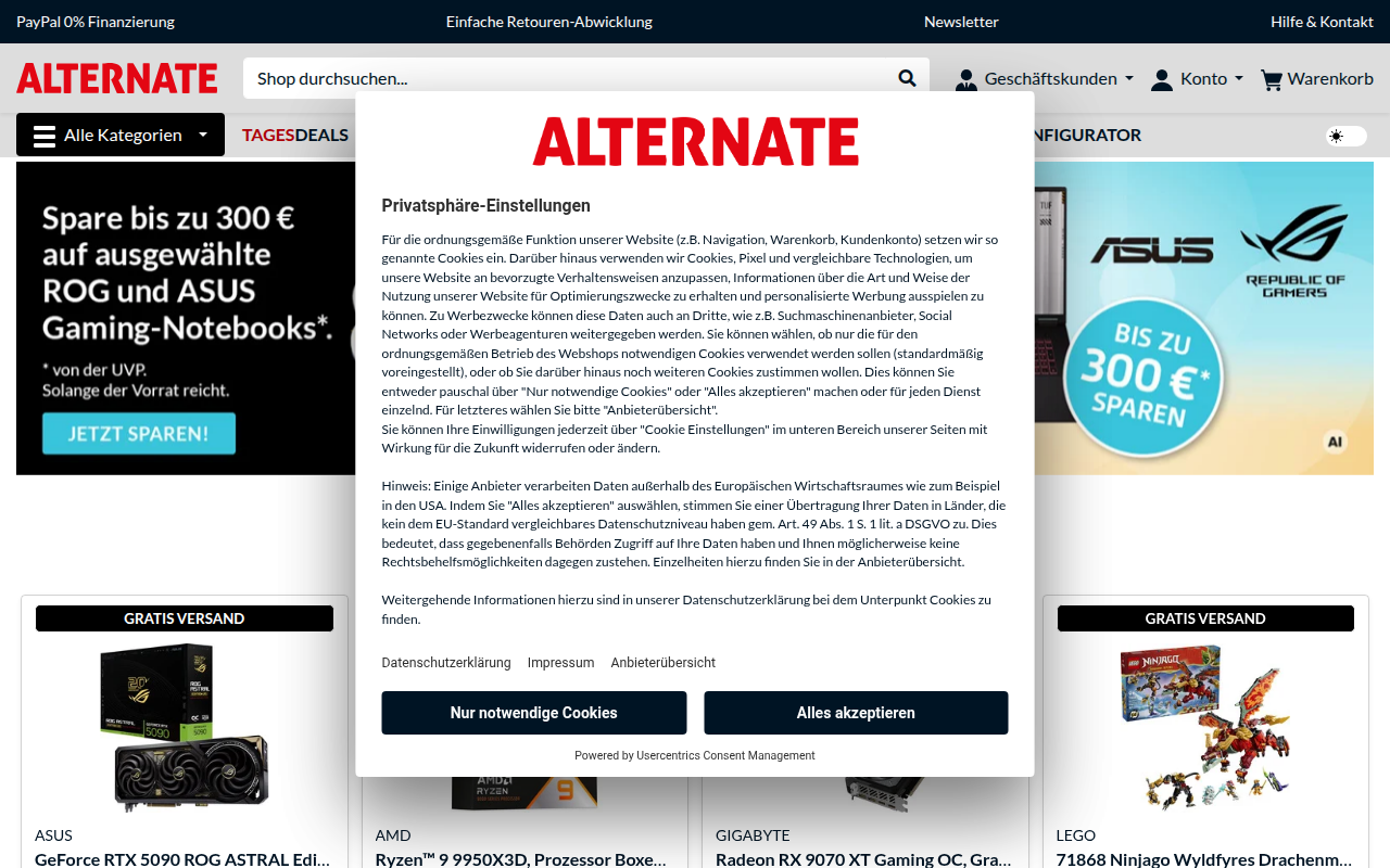Screenshot van ALTERNATE.de