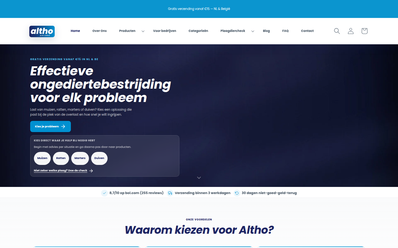 Screenshot van altho-pestcontrol.com