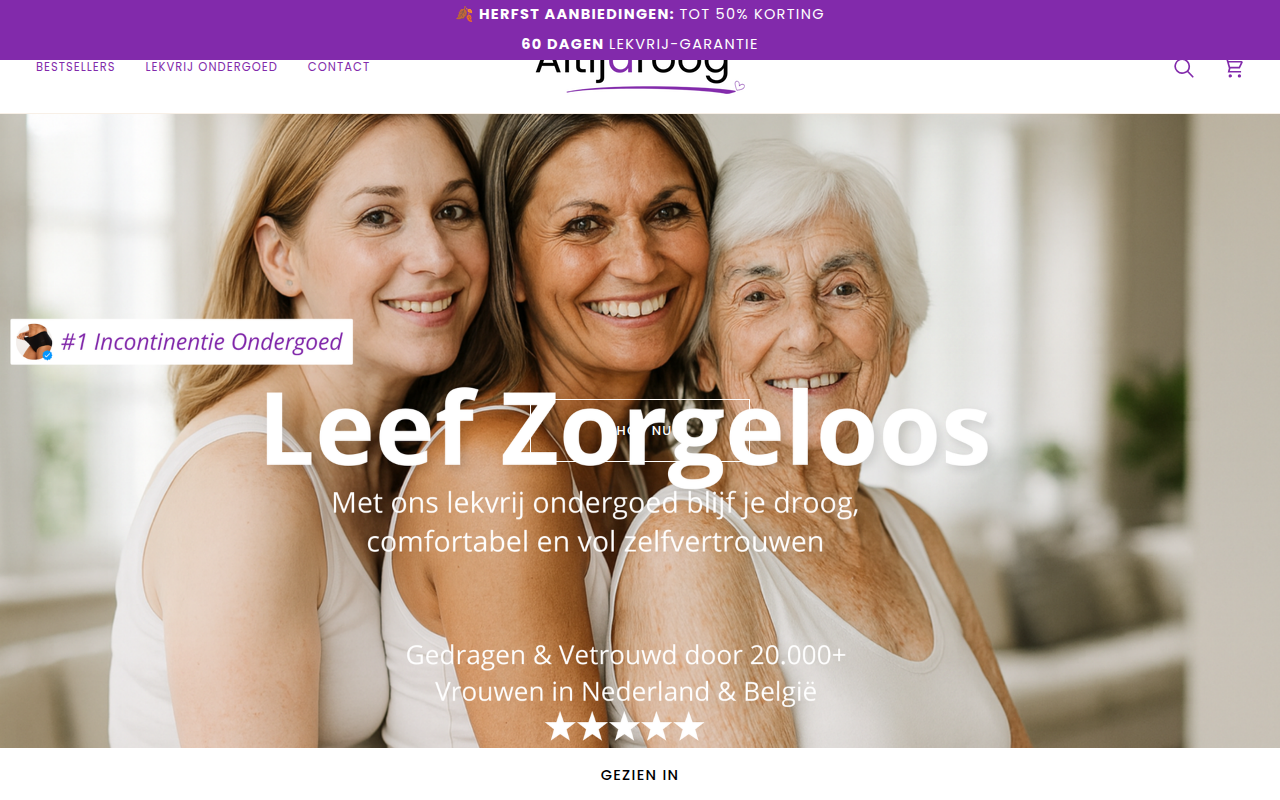 Screenshot van altijdroog.nl