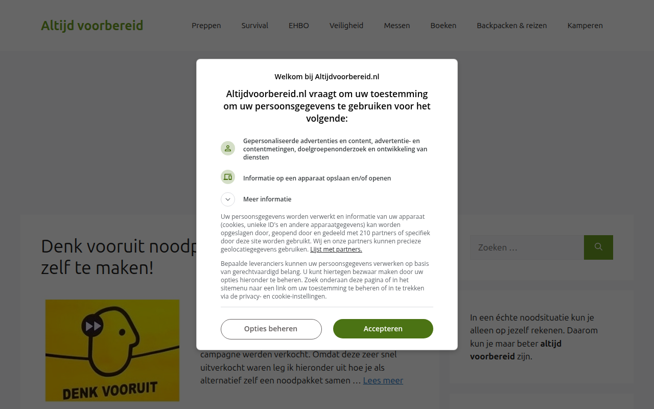 Screenshot van altijdvoorbereid.nl