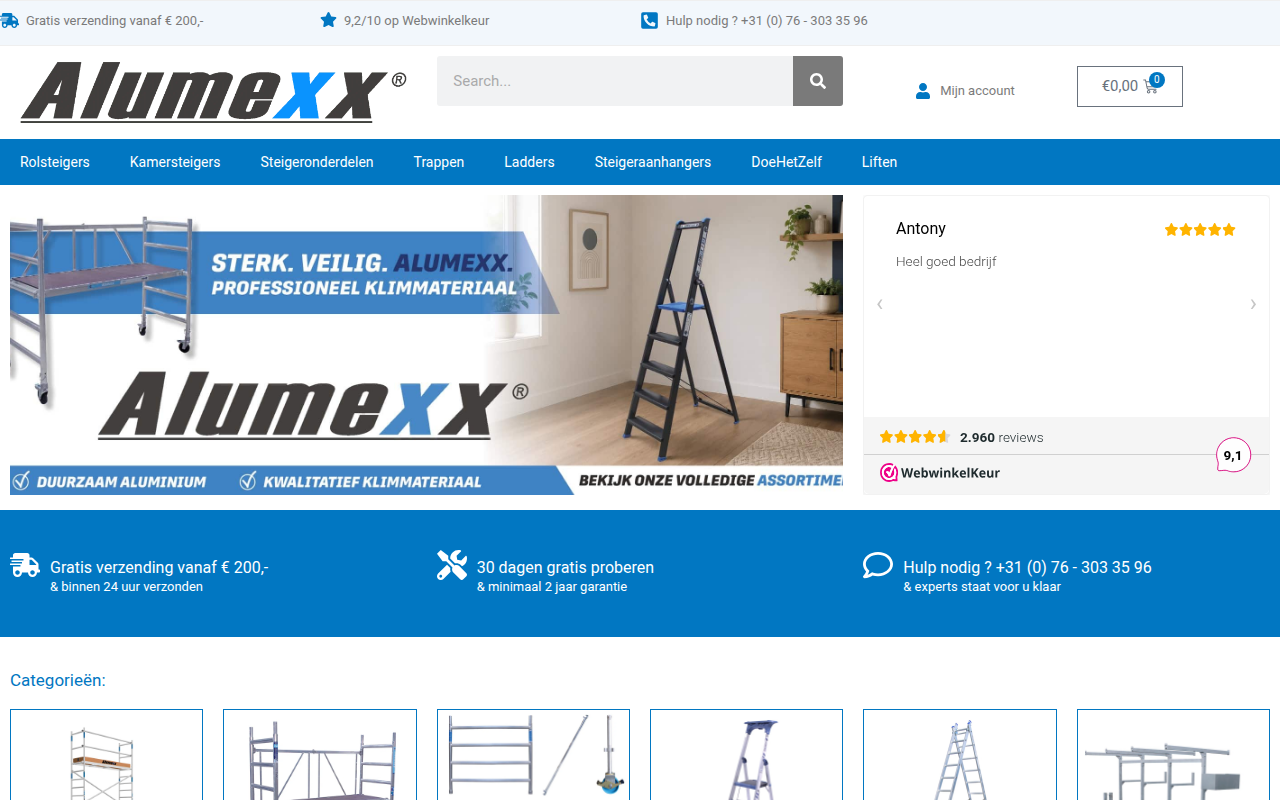 Screenshot van alumexx.nl
