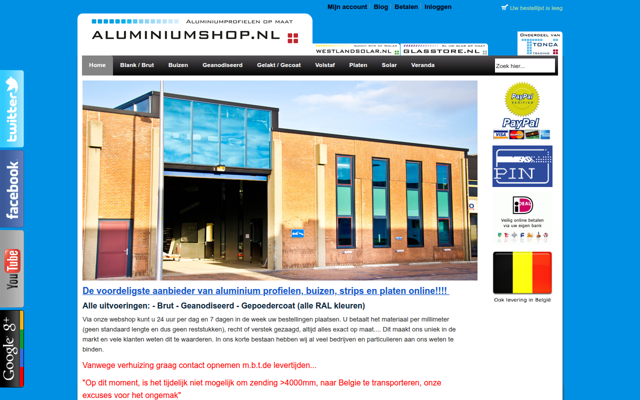 Screenshot van aluminiumshop.nl