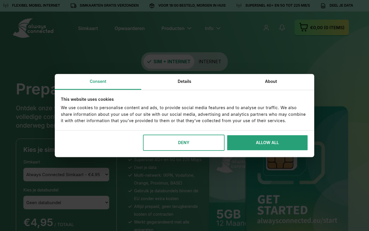 Screenshot van alwaysconnected.eu