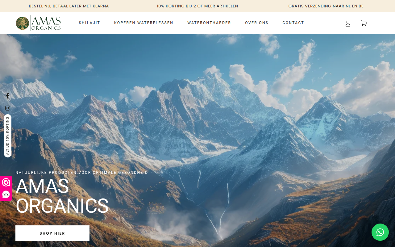Screenshot van amasorganics.nl