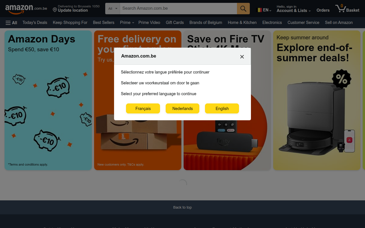 Screenshot van amazon.com.be