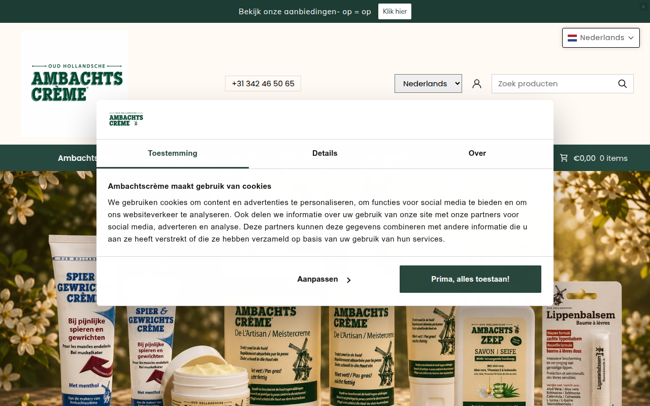 Screenshot van ambachtscreme.nl