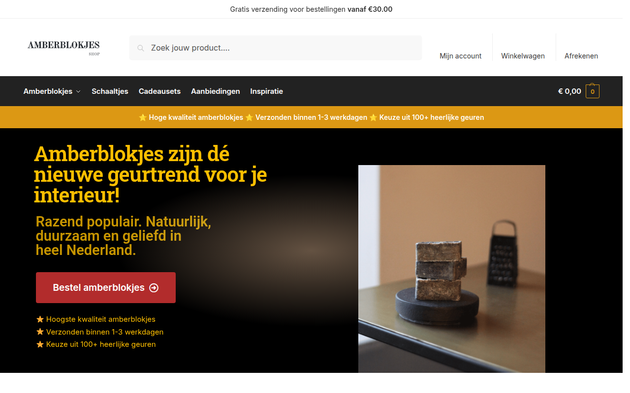 Screenshot van amberblokjesshop.nl