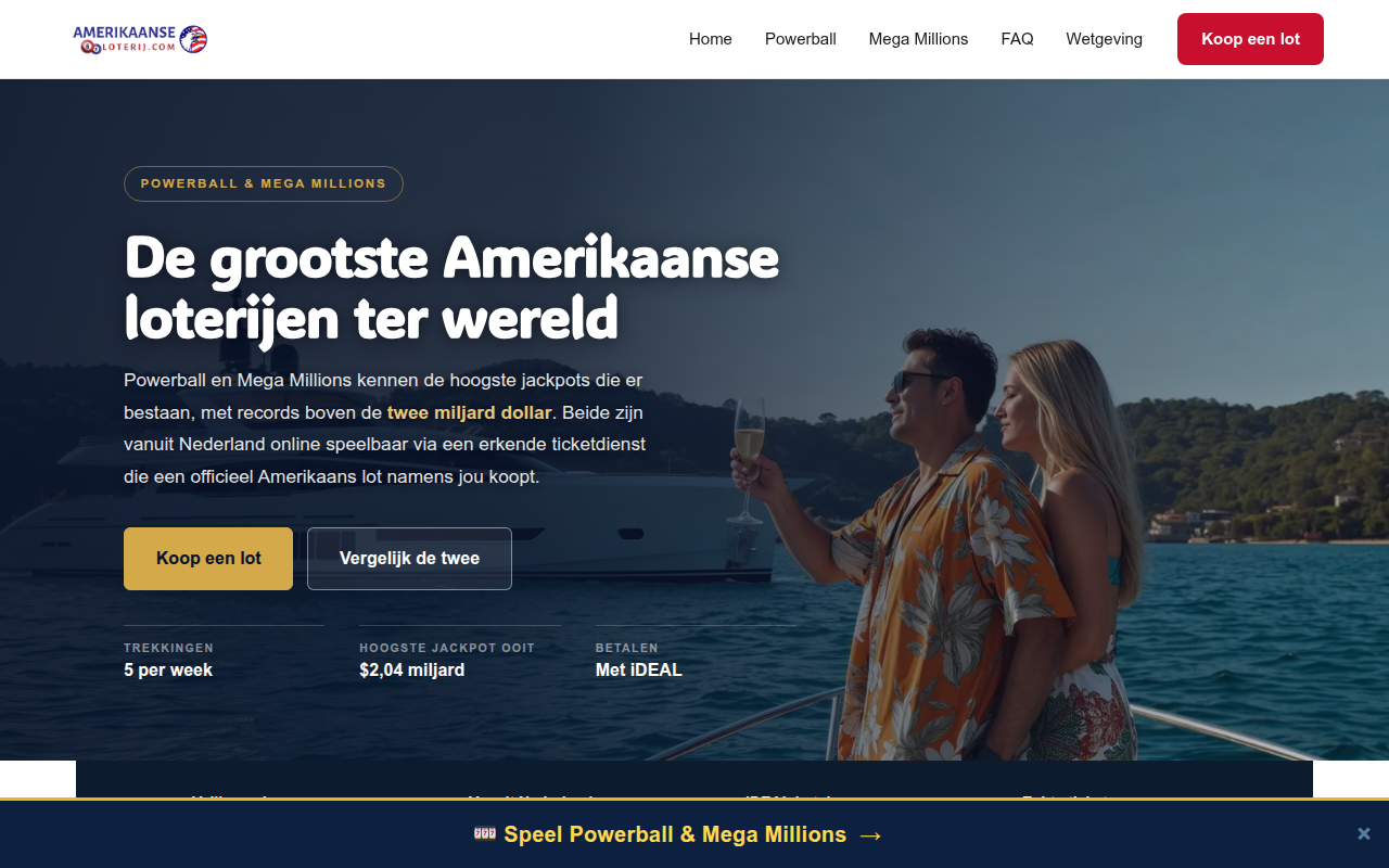 Screenshot van amerikaanseloterij.com