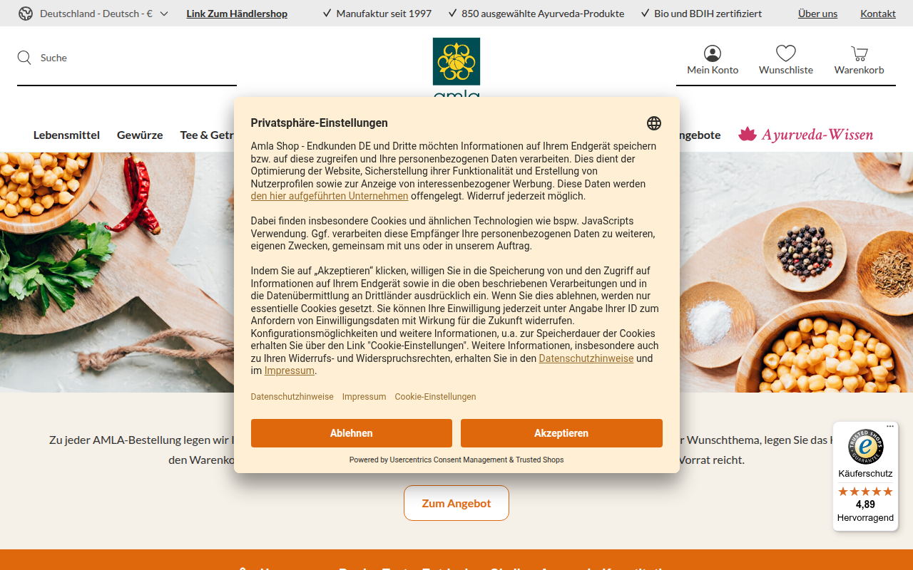 Screenshot van amla.com