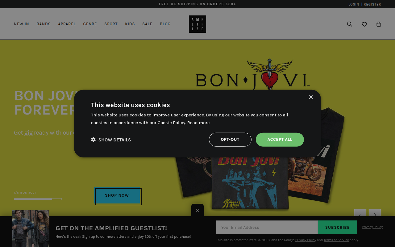 Screenshot van amplifiedclothing.com