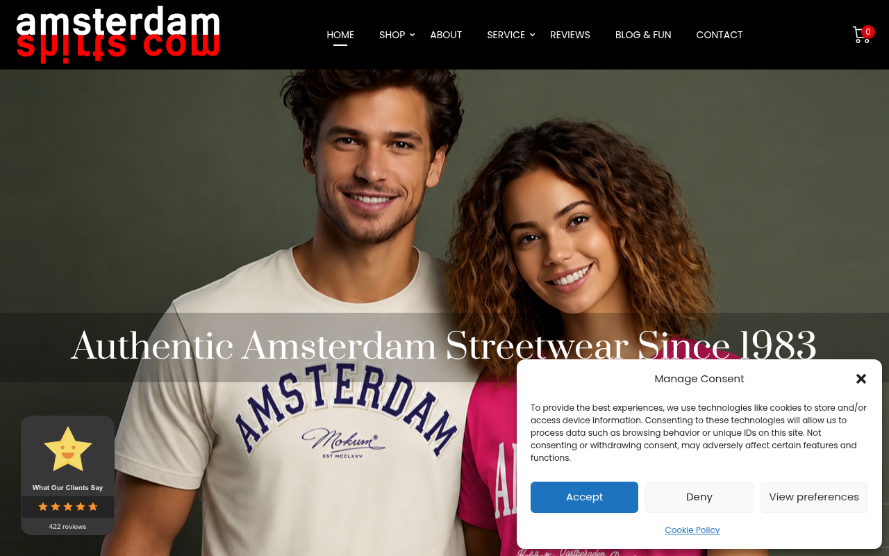 Screenshot van amsterdamshirts.com