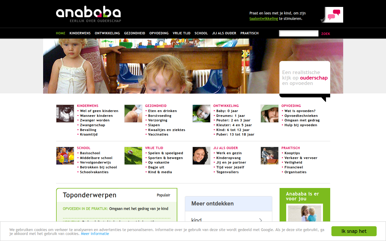 Screenshot van anababa.nl