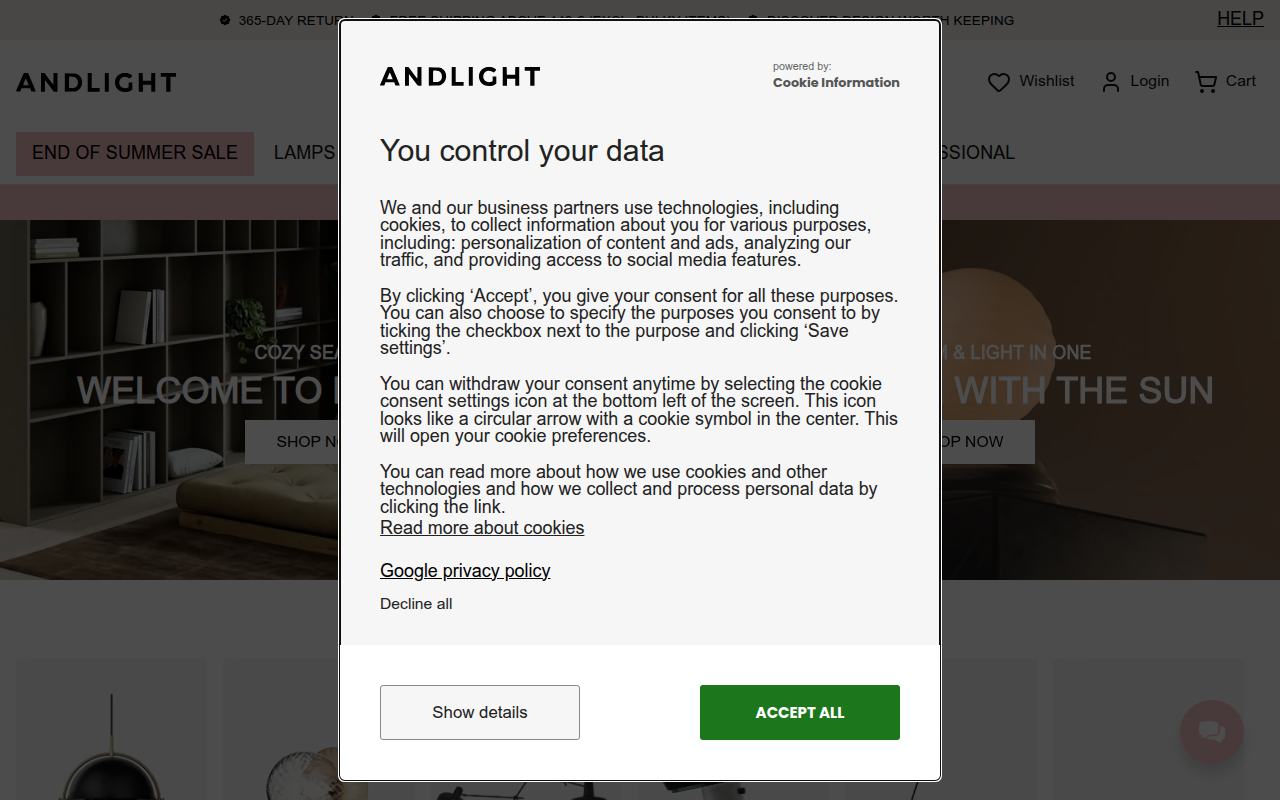 Screenshot van andlight.com