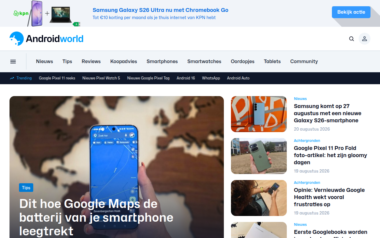 Screenshot van androidworld.nl
