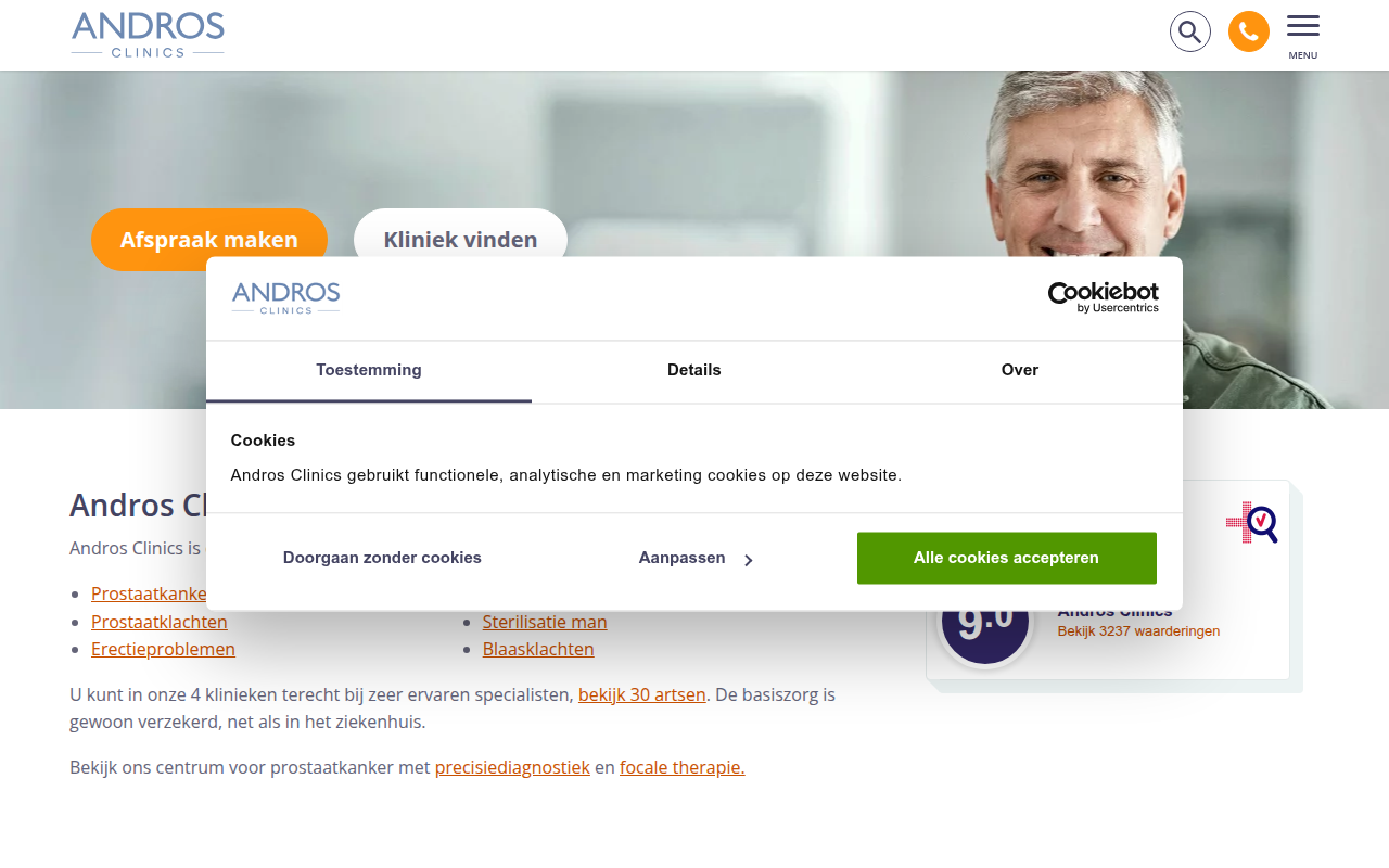 Screenshot van andros.nl
