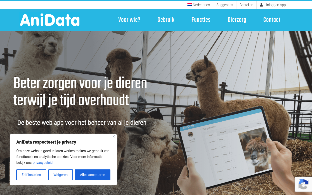 Screenshot van anidata.nl