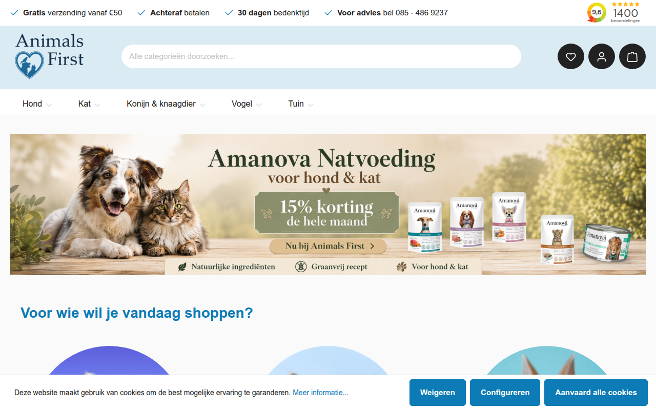 Screenshot van animalsfirst.nl