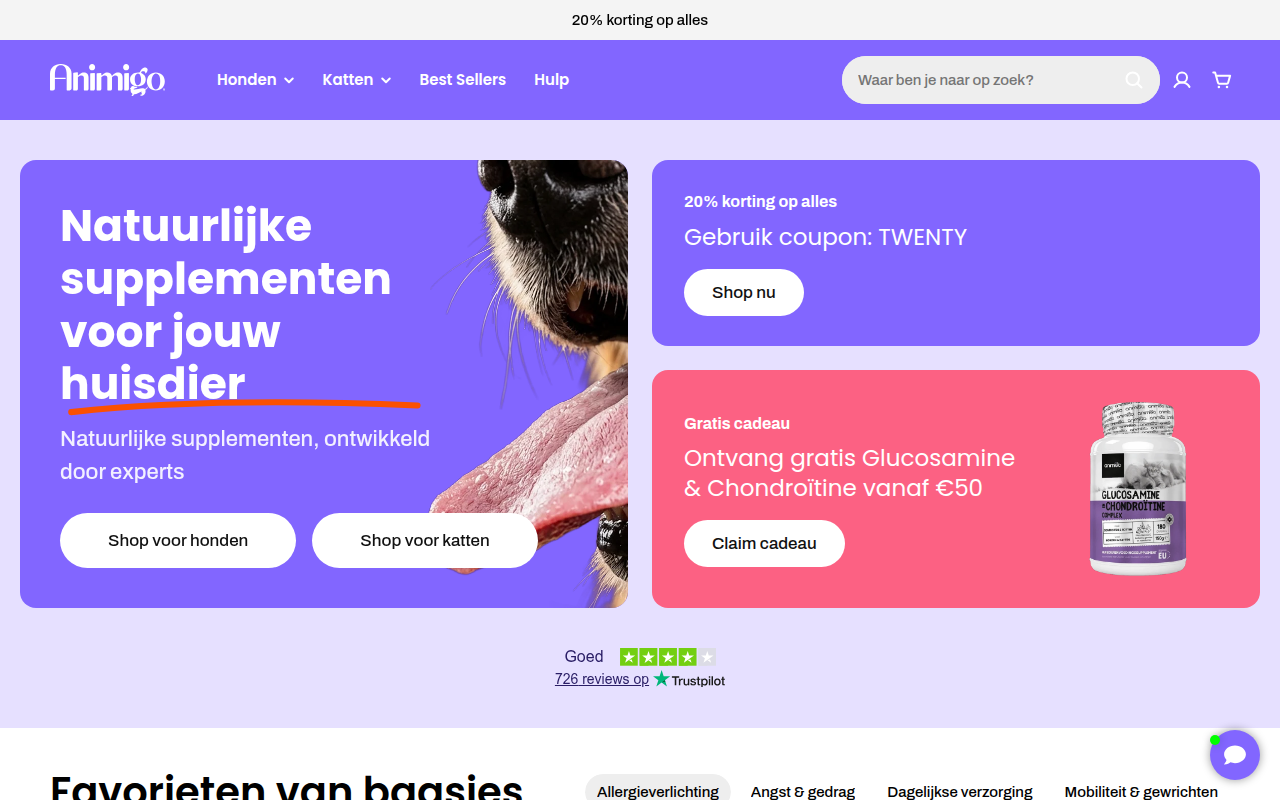 Screenshot van animigo.nl