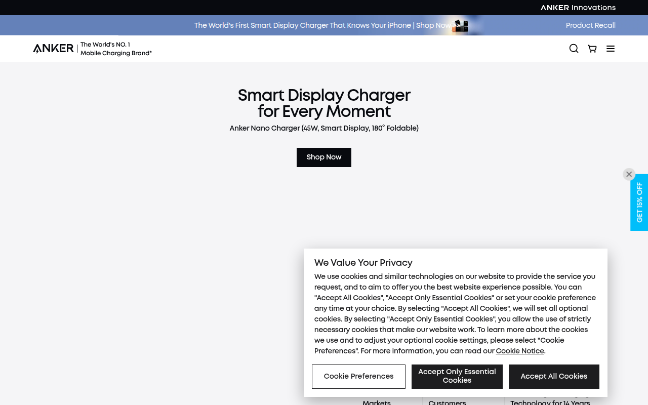 Screenshot van anker.com