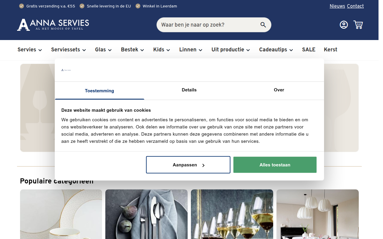 Screenshot van annaservies.nl