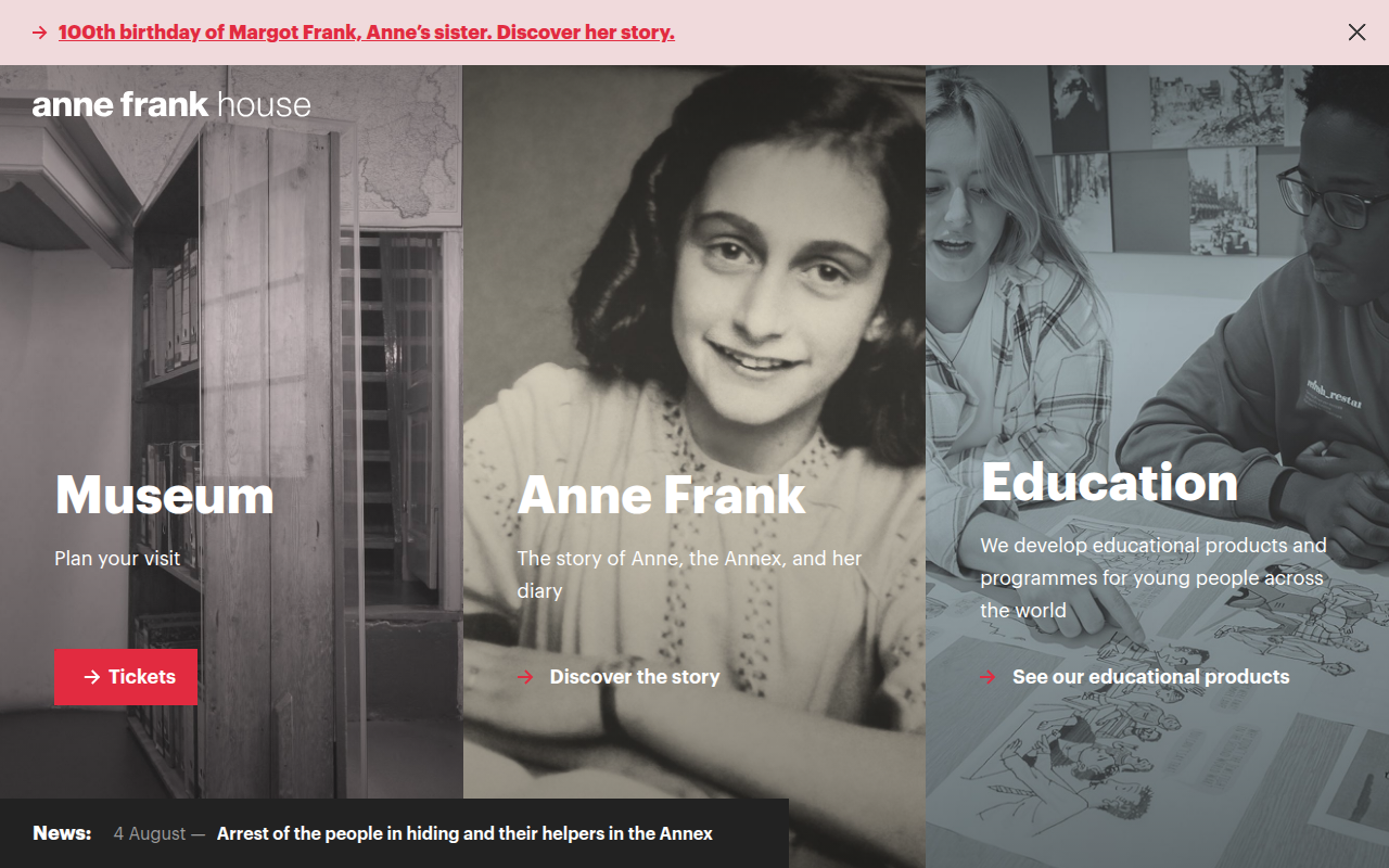 Screenshot van annefrank.org